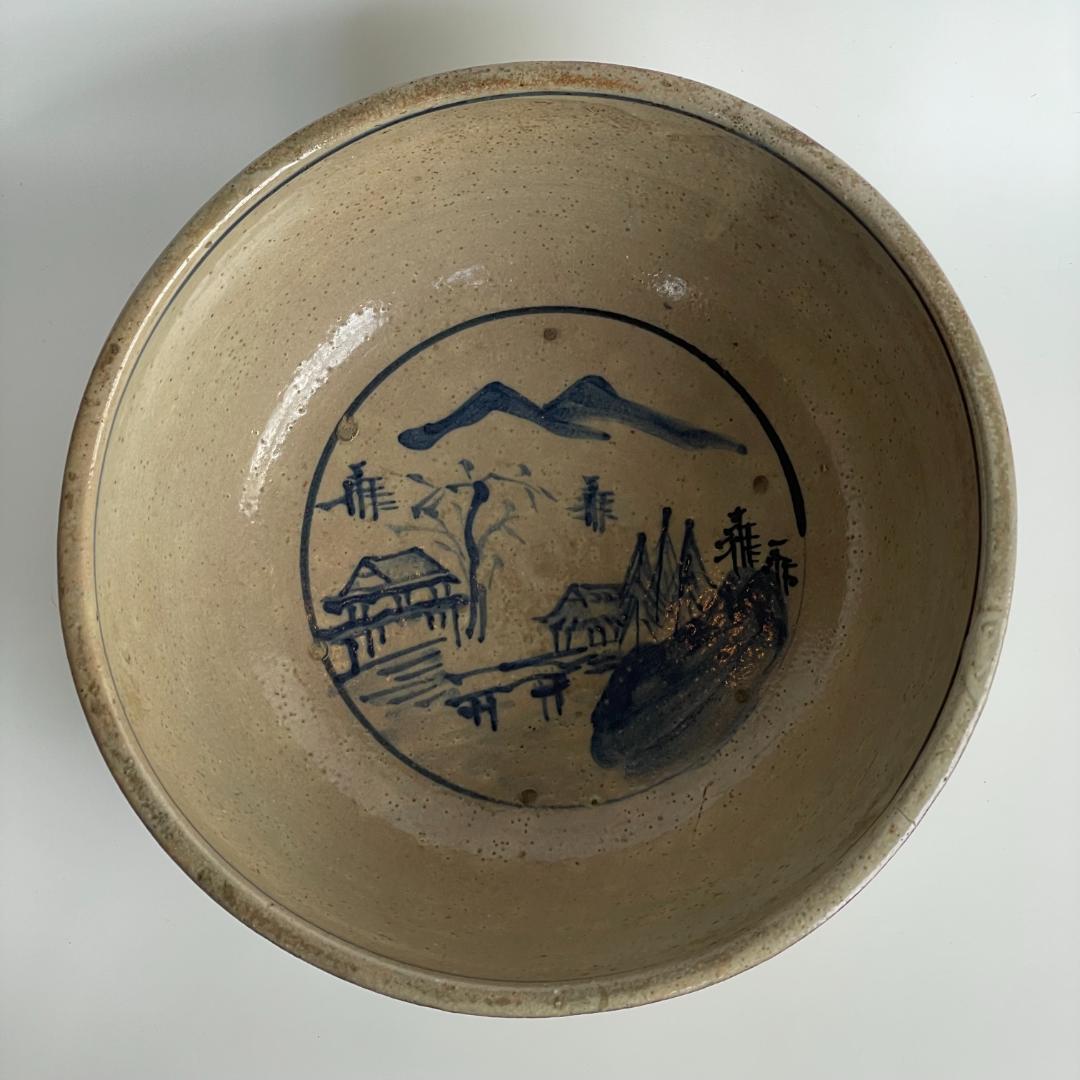 中国 古美術 明末清初 古染付 大鉢 特大 山水図 古玩 景徳鎮 骨董 美品