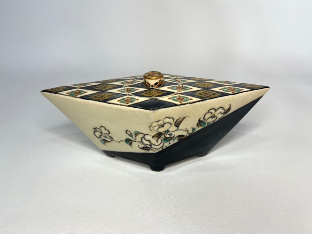 【真葛香山】仁清意菱形高炉 二代 香半之助作 帝室技芸員【書載品現物】