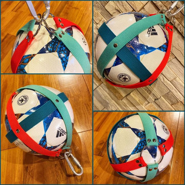 ハンドメイド ボールホルダー サッカーボール入れ 収納 上部リング使用
