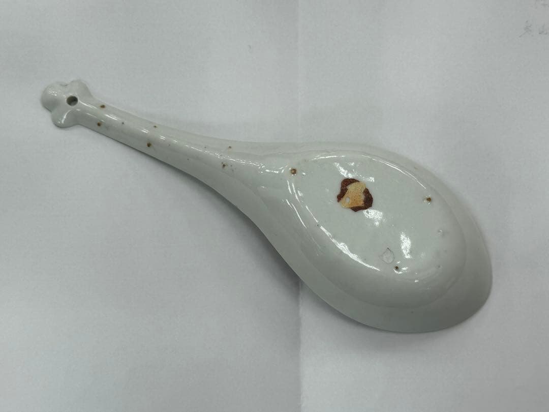 中国　清時代　胭脂紅釉山水紋レンゲ　アンティーク　送料込み250914