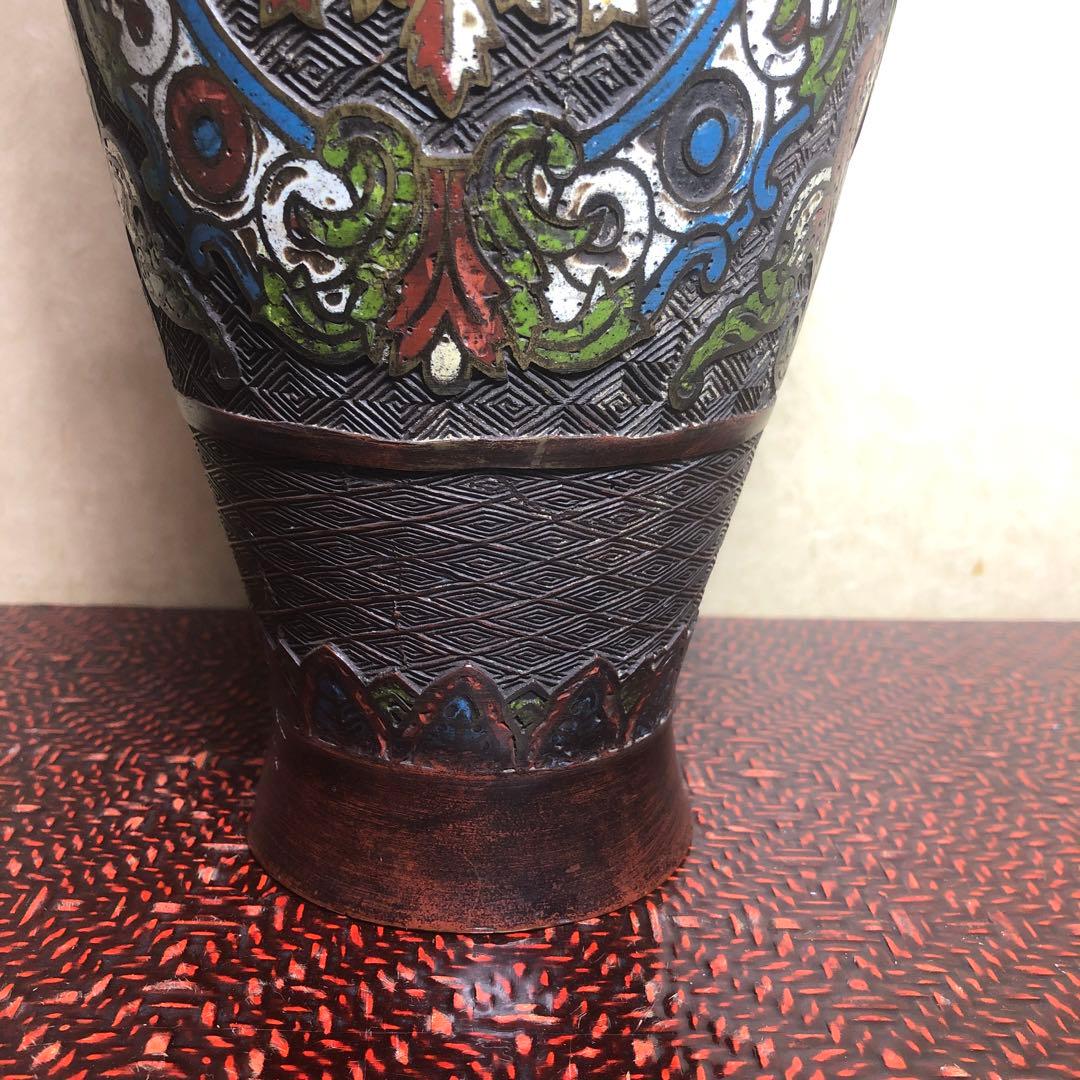 中国古美術　明時代七宝焼壺　古銅製