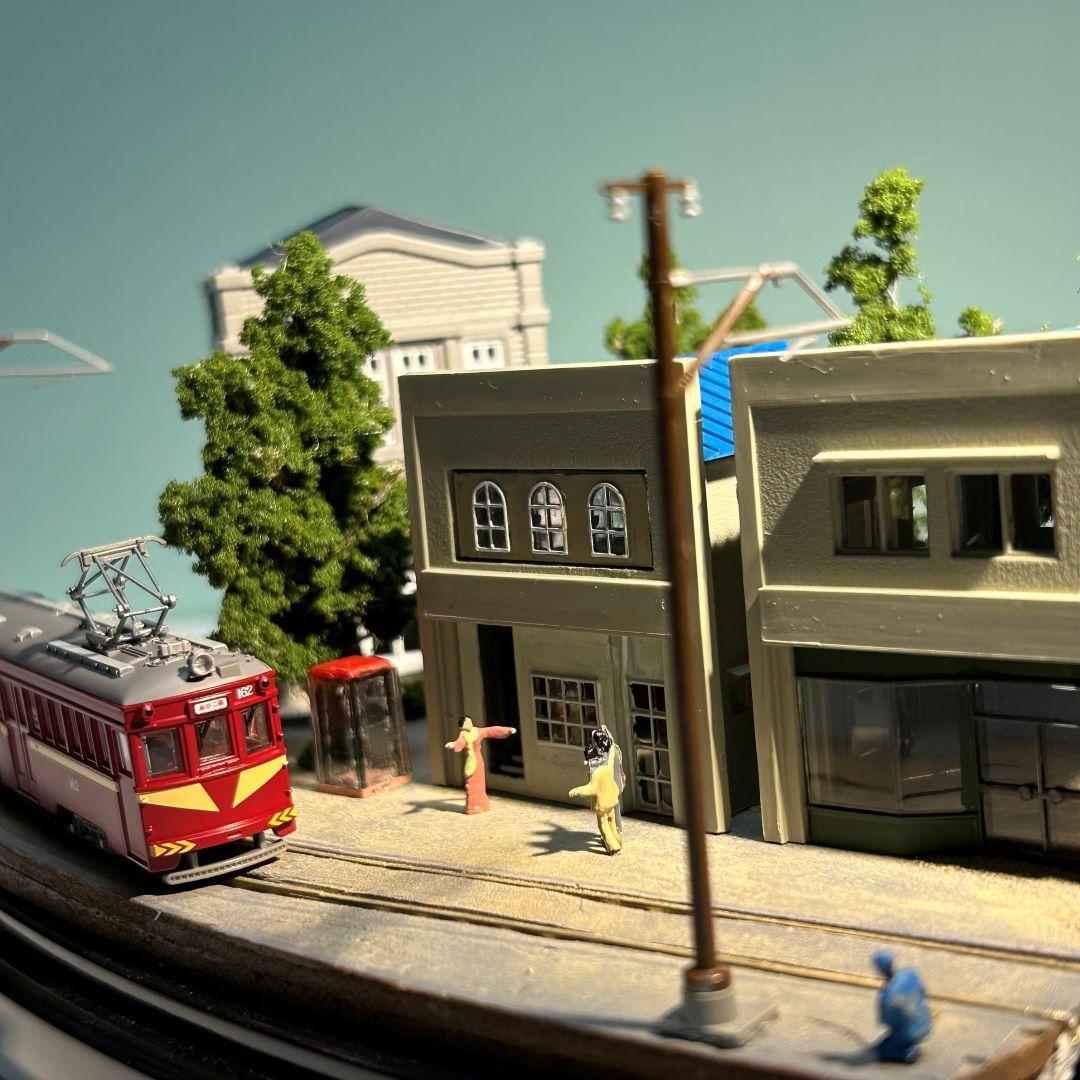 函館市電末広町界隈　市電の走る街　 鉄道ジオラマ　Nゲージ 展示台
