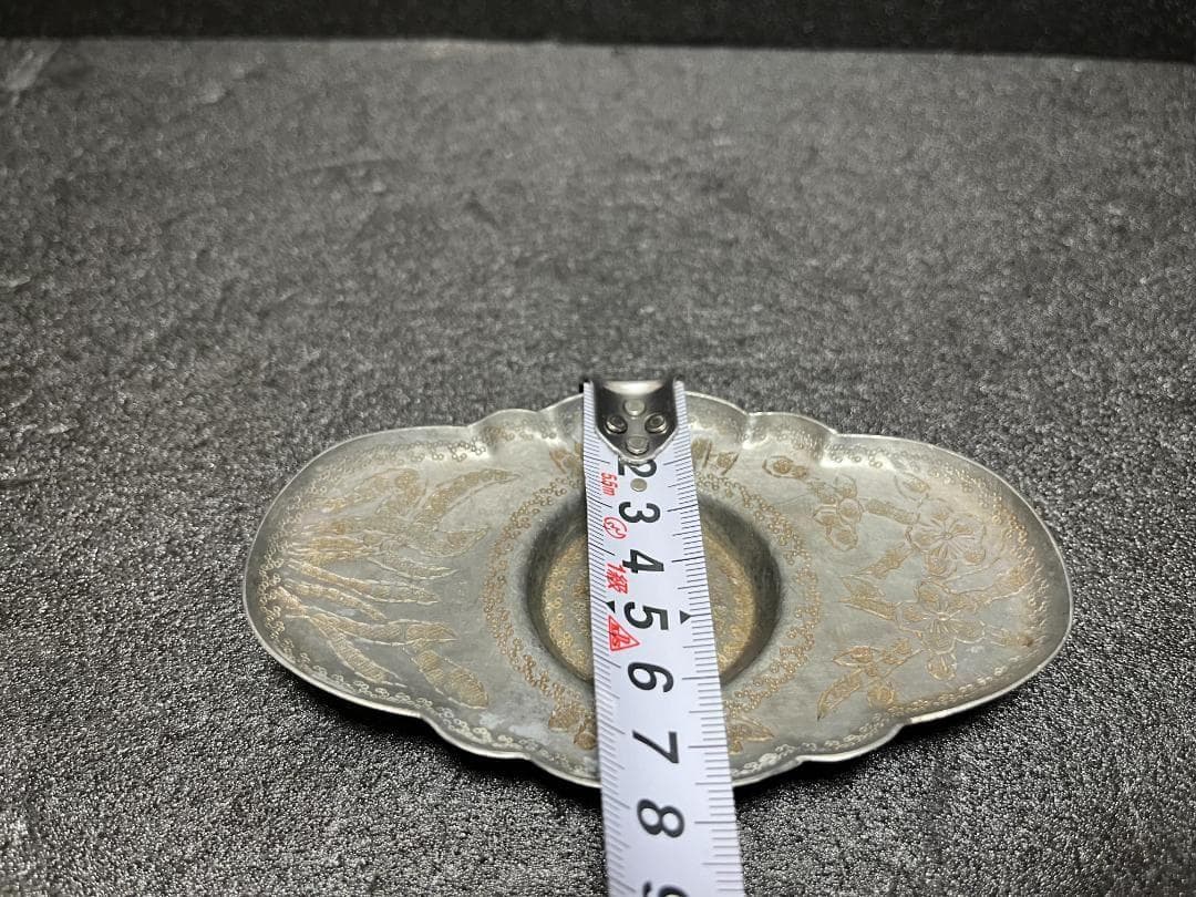 中国美術 古錫　茶托 五客　総重339g 錫 刻花卉寿字紋茶托・托子 煎茶道具