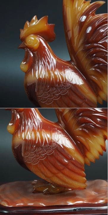 送料無料　名工土橋正市作　極上瑪瑙彫刻鶏置物 共箱・作歴・証明書