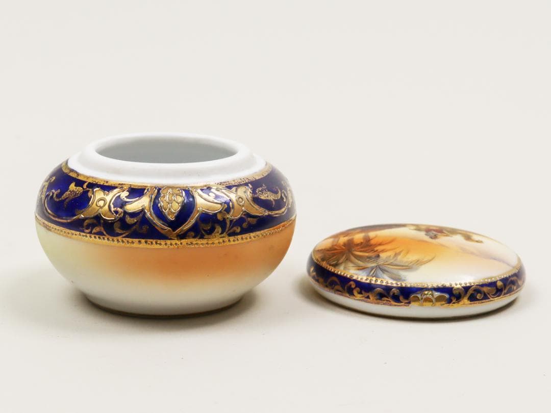 オールドノリタケ 金盛上砂漠風景 トリンケットボックス 蓋物 小物入