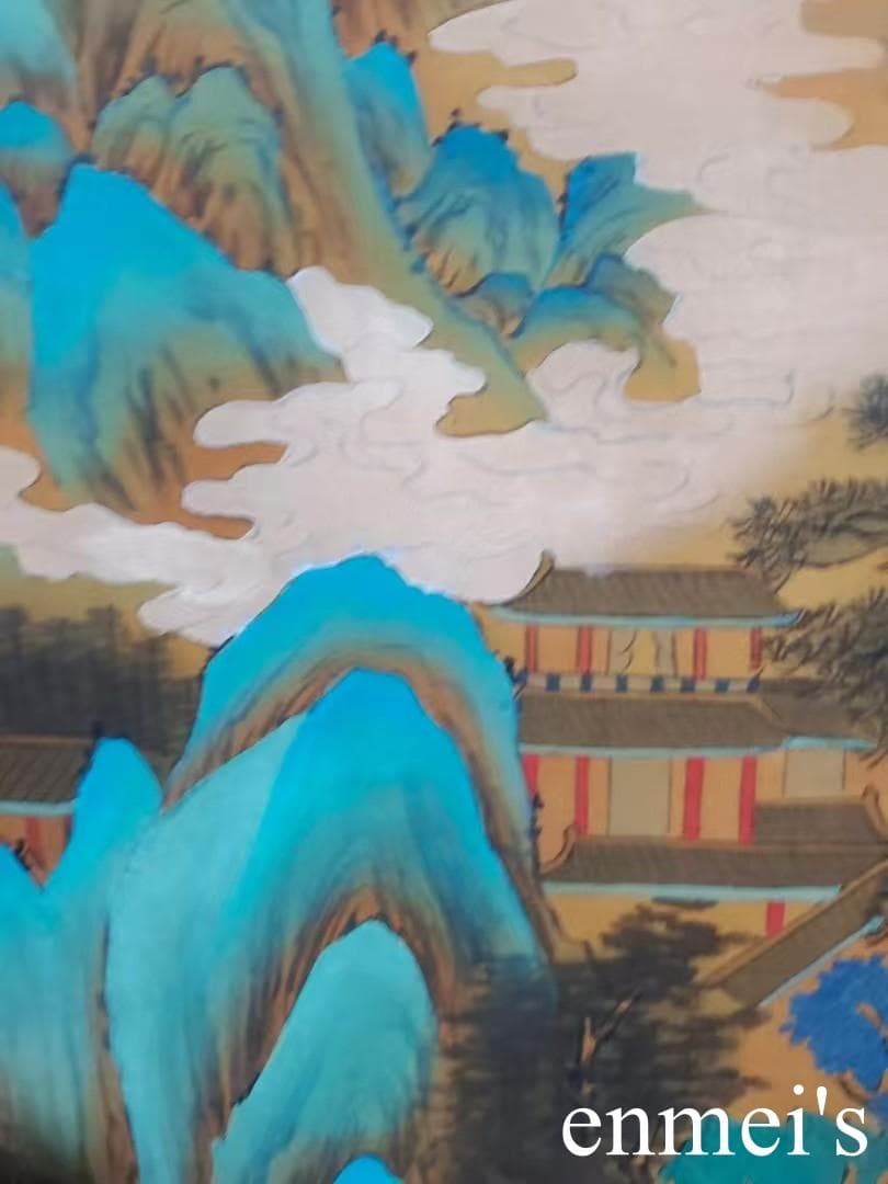 中国古美術・純手描き三尺中堂山水掛軸・水彩画・王原祁印款・書道品・絹本・一物一图