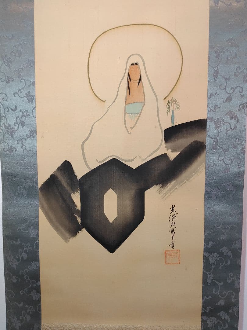 【茶道具】真宗大谷派第23世 法主大谷光演 (句仏)筆　観音画賛　軸B104