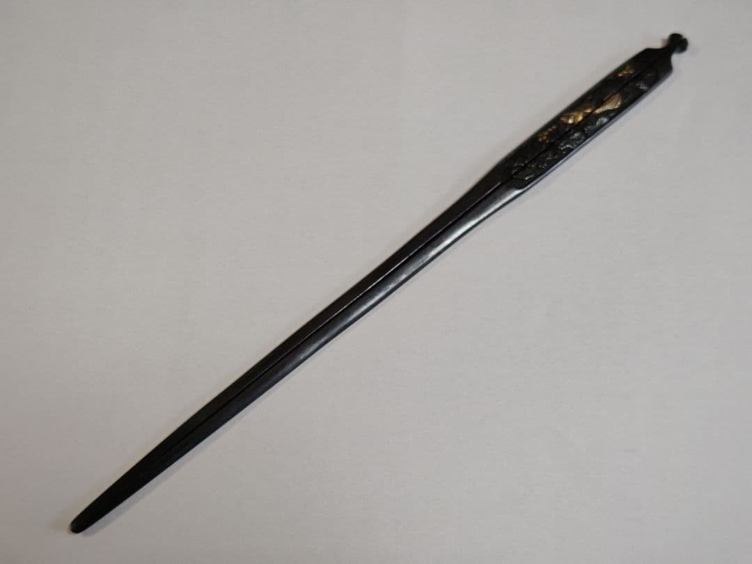 江戸期 　割笄　赤銅　金象嵌