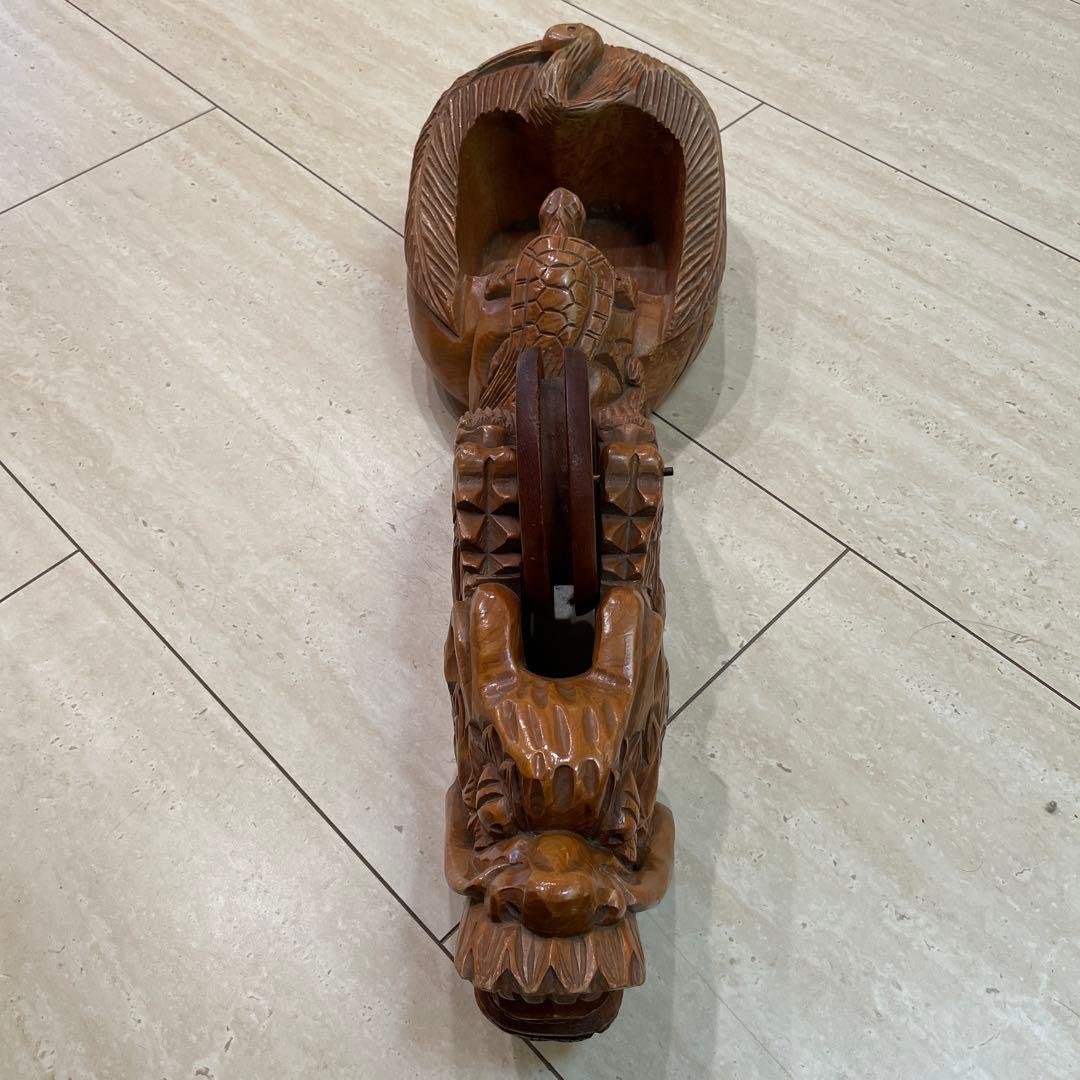 木彫り 特大　墨壺　鶴亀龍　彫刻 大工道具 工芸