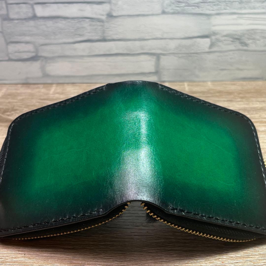 ミドルルアーワレット　本革レザー　手染めアンティークグリーン　ハンドメイド　渓流