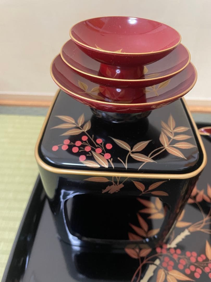 特選漆器 お屠蘇セット 南天