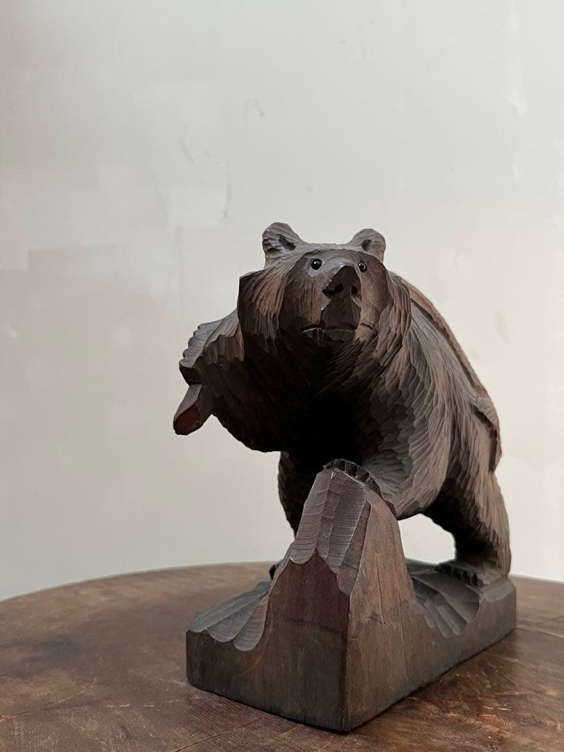 70'sアイヌ民藝　ガラス目 木彫り熊／ヴィンテージ木彫熊 郷土玩具 農民美術