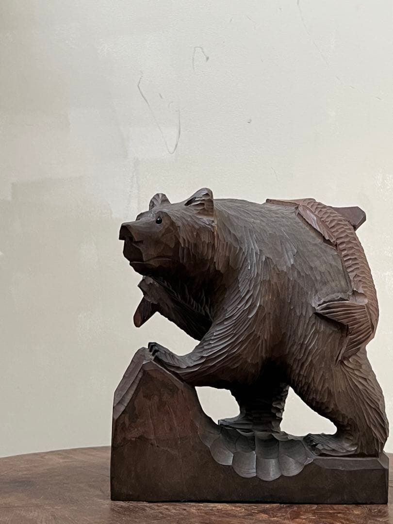 70'sアイヌ民藝　ガラス目 木彫り熊／ヴィンテージ木彫熊 郷土玩具 農民美術