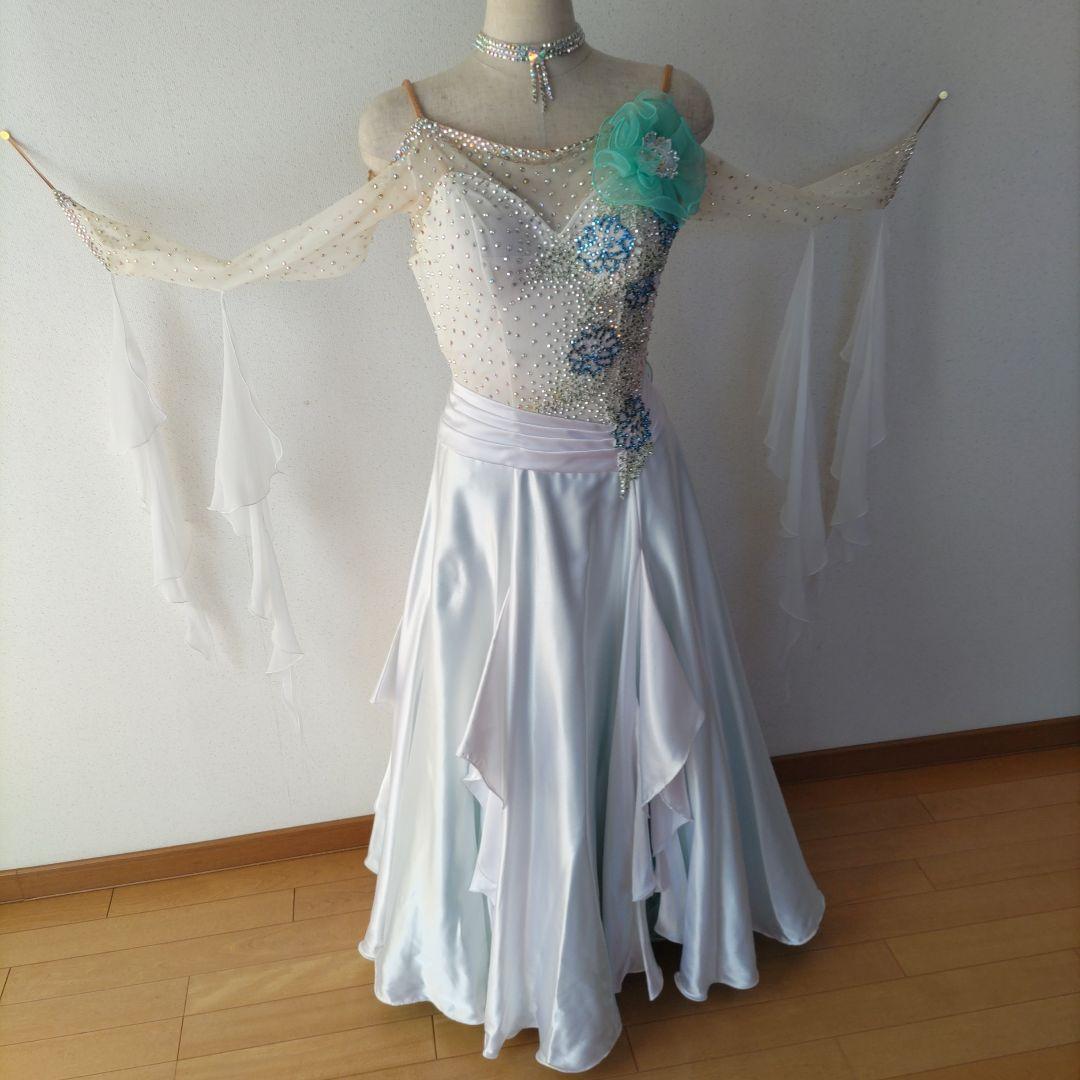 社交ダンス用ドレス ホワイトと水色
