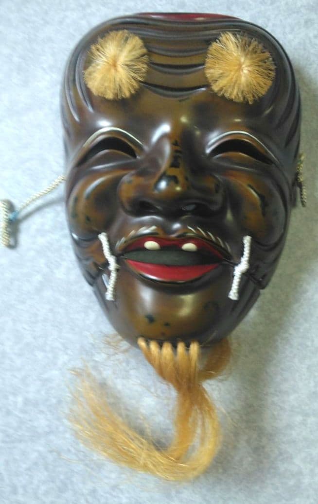 小天狗　翁面の能面　お面　２点セット