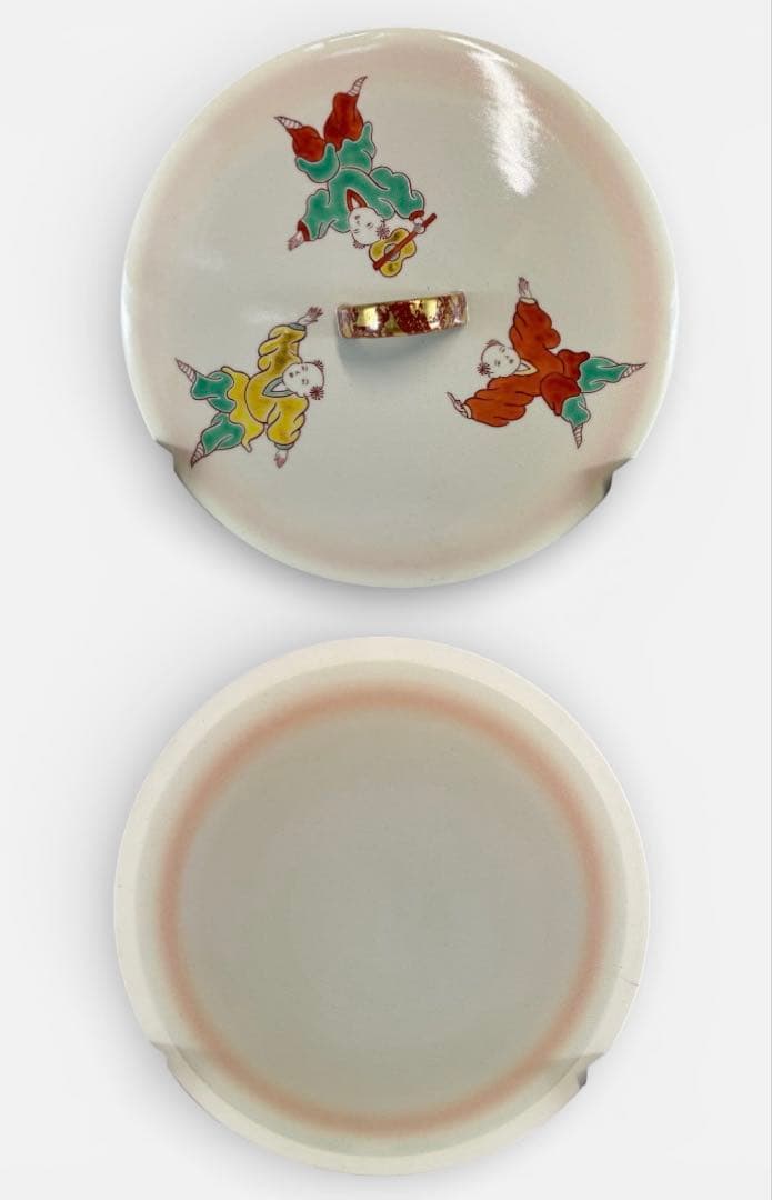 【中古品】中村秋峰造仁清末広唐子遊絵水指（朱替蓋付）共箱USED〈税込•送料込〉