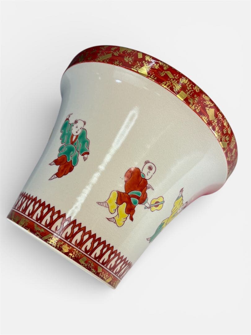 【中古品】中村秋峰造仁清末広唐子遊絵水指（朱替蓋付）共箱USED〈税込•送料込〉