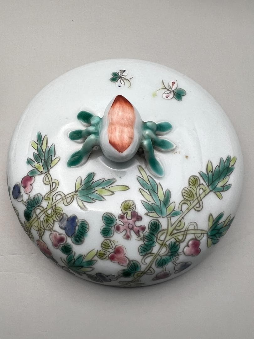 スペード　粉彩茶壺①　牡丹福寿文　同治年製在印　骨董品 時代品 中国美術