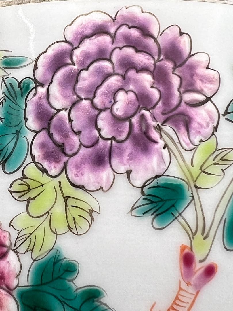 スペード　粉彩茶壺①　牡丹福寿文　同治年製在印　骨董品 時代品 中国美術