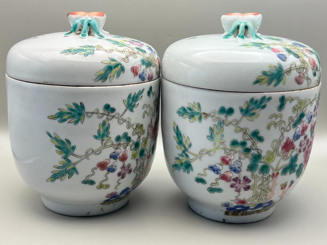 スペード　粉彩茶壺①　牡丹福寿文　同治年製在印　骨董品 時代品 中国美術