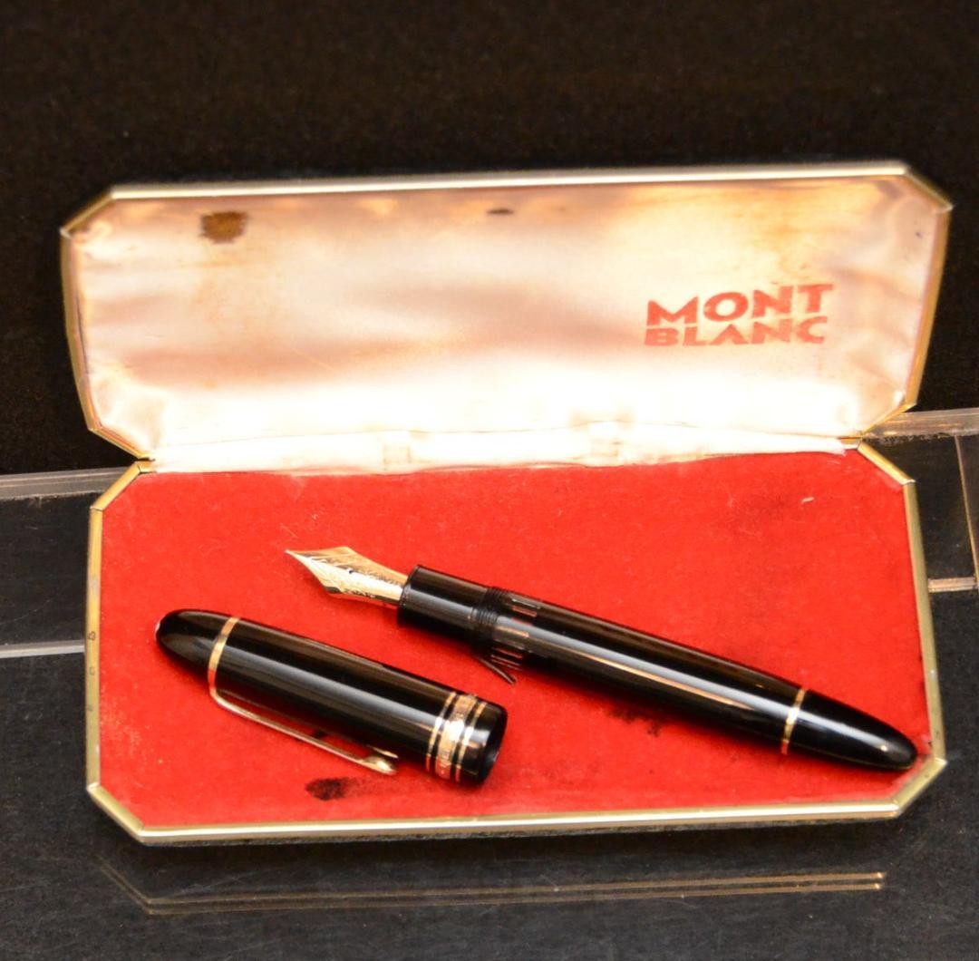 モンブラン149万年筆14C中金 エボナイト芯スチールケース付 細字EF 超美品