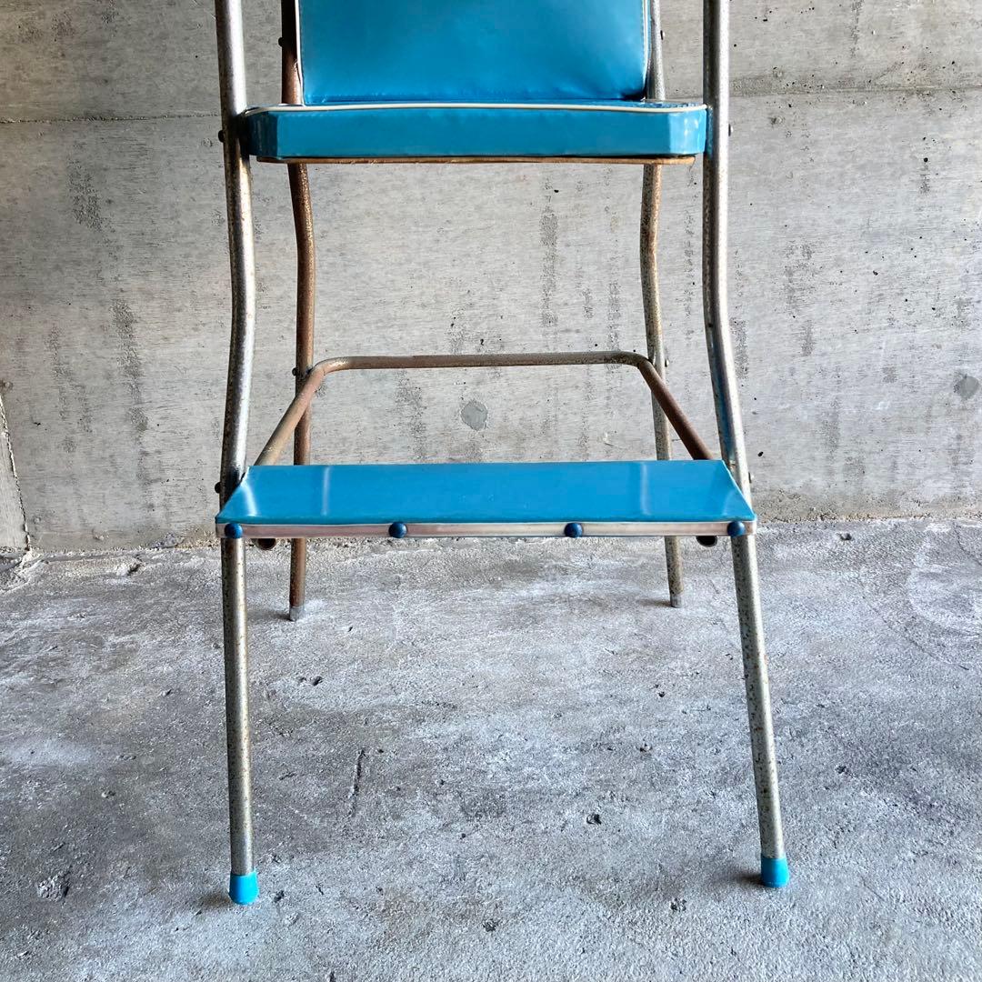 ベビーチェア 子供椅子 ハイチェア 家具 ビニール 青色 ポップ 昭和 レトロ