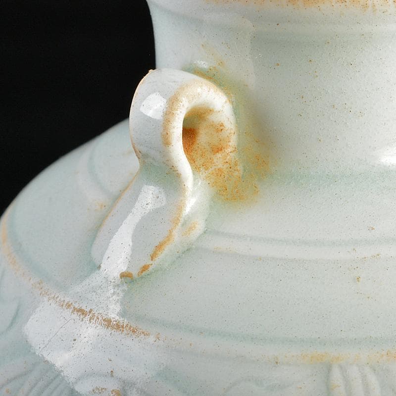 中国　影青　青白釉　陽刻　花文　双耳蓋瓶　M　7266E