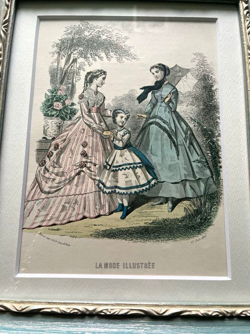 フランスアンティーク銅版画 夫人画　ラ・モード・イリュストレ 額装品