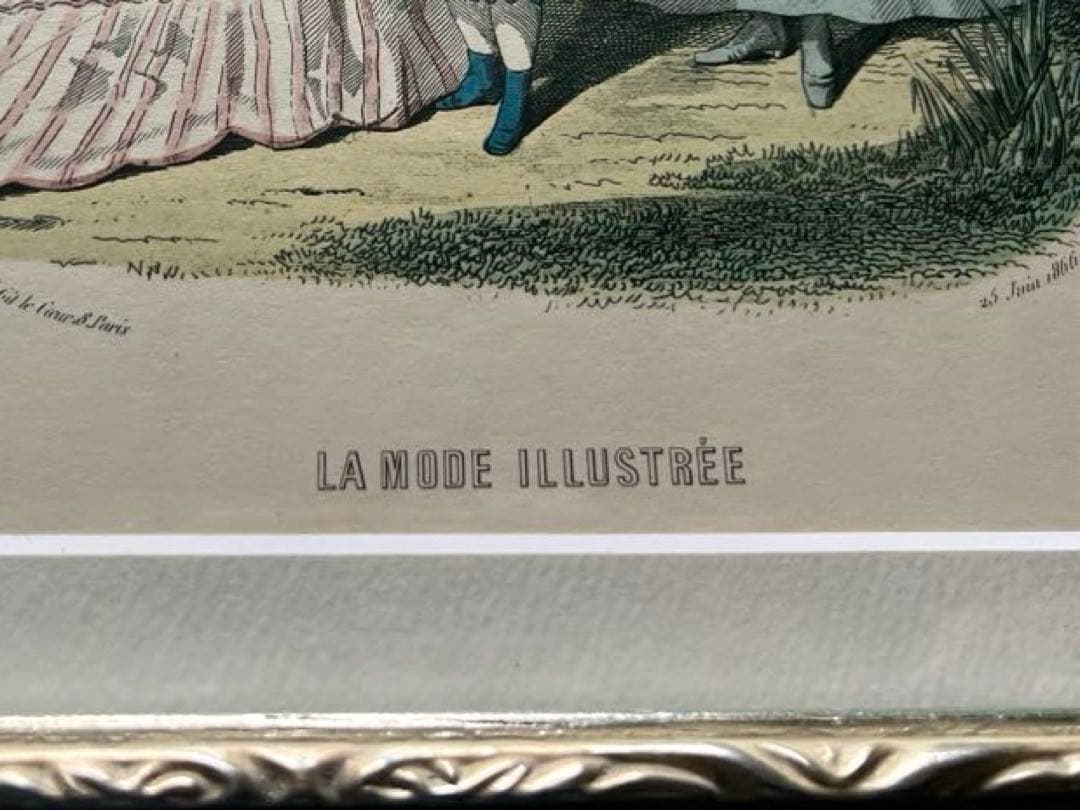 フランスアンティーク銅版画 夫人画　ラ・モード・イリュストレ 額装品
