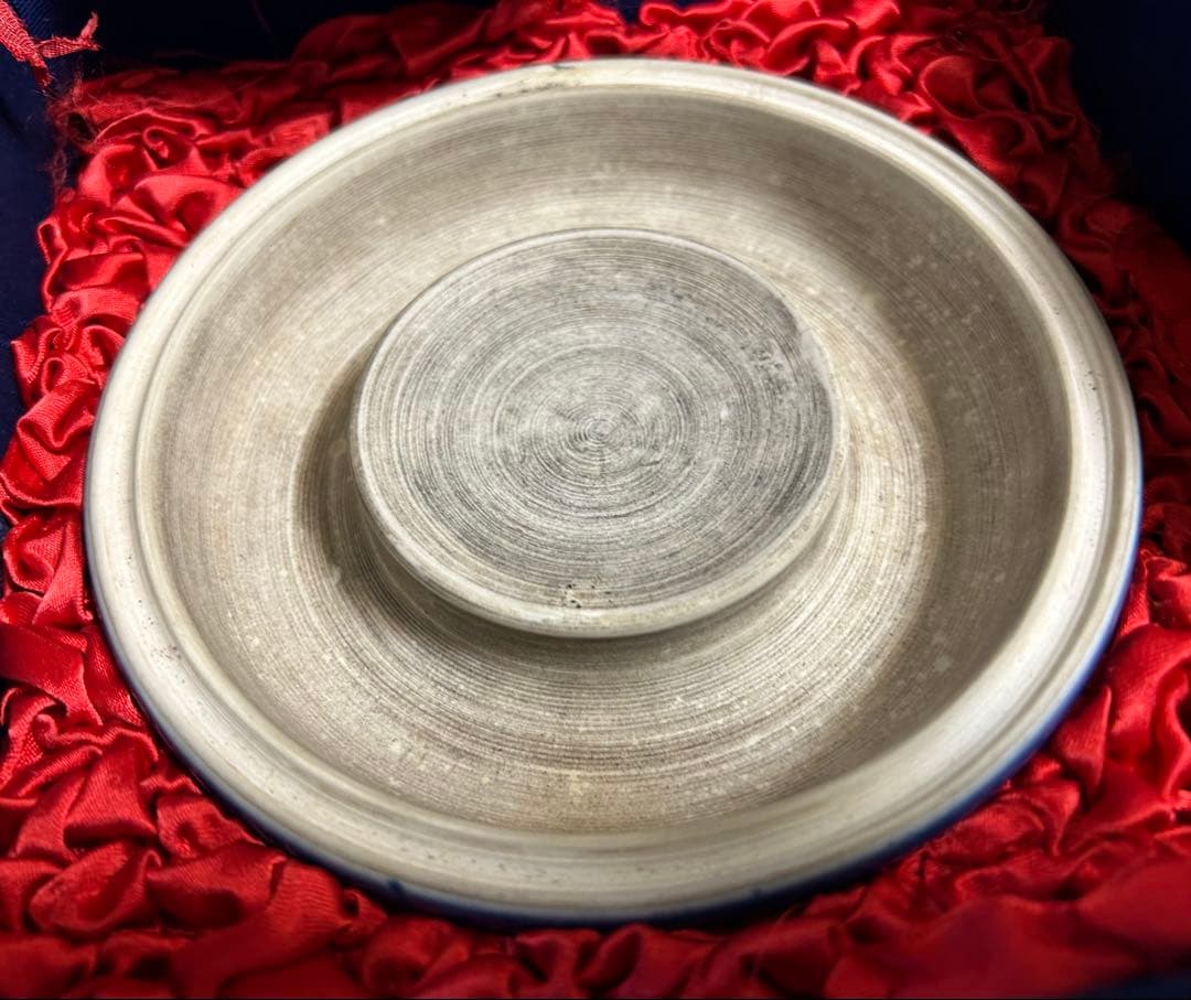 清時代　同治年間　藍釉　蓋付磁硯