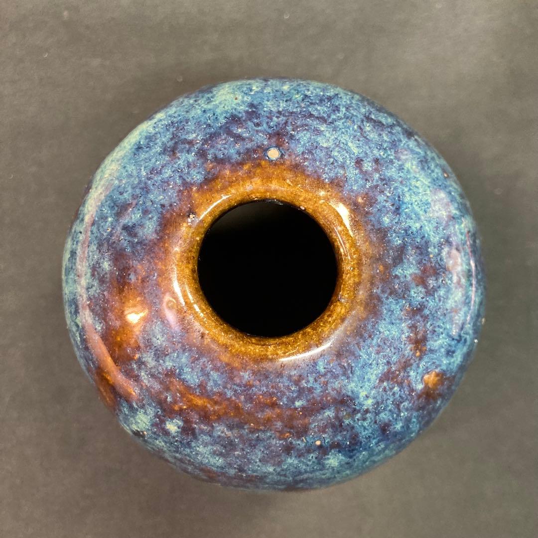 時代物【美品】海鼠釉 飾り壺 葛明祥造 花瓶 中国美術 古玩