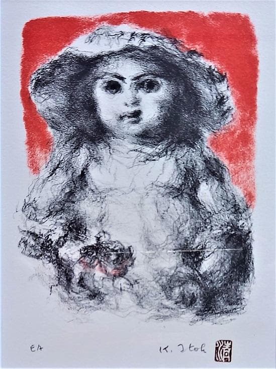 伊藤清永 『人形』 資産家収蔵品 　石版リトグラフ　 文化勲章受章