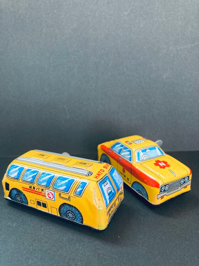 ゼンマイ式のブリキ車2台セット（はとバス・日本交通 日交タクシー）現品限