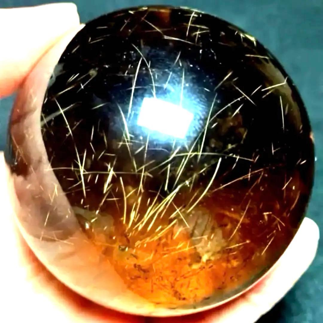 超大玉　63mm ゴールドルチルクォーツ　金針水晶　パワーストーン