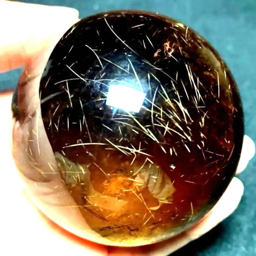 超大玉　63mm ゴールドルチルクォーツ　金針水晶　パワーストーン