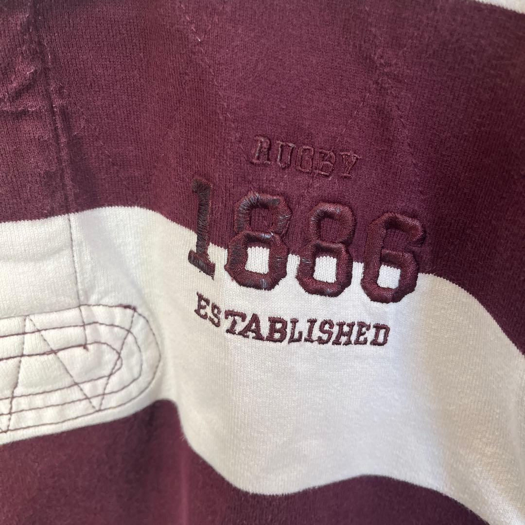 ABRAMS ラガーシャツ ストライプ 白/ワインレッド L