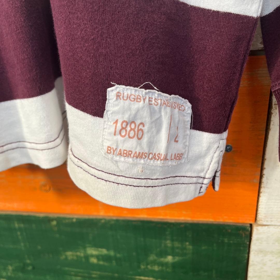 ABRAMS ラガーシャツ ストライプ 白/ワインレッド L