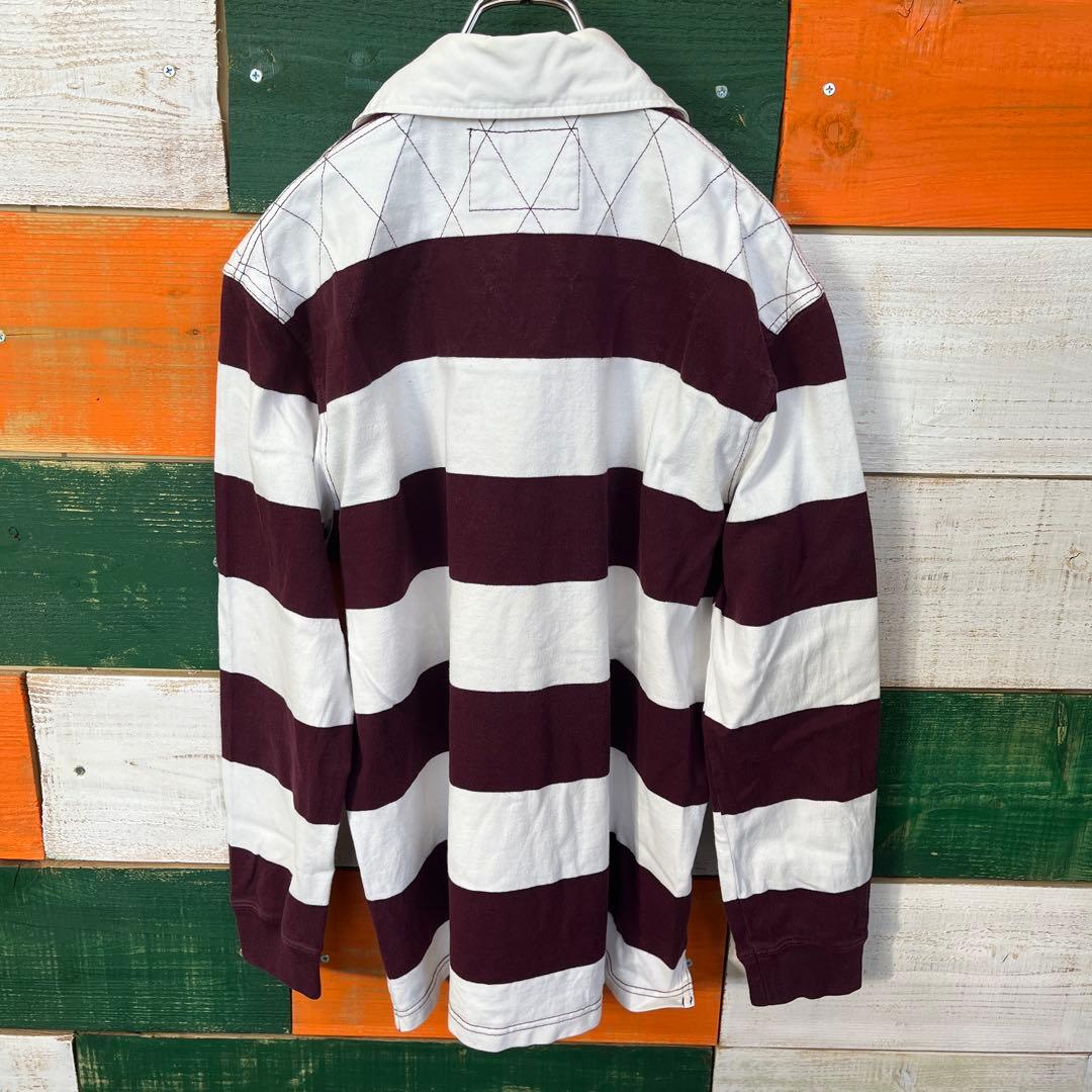 ABRAMS ラガーシャツ ストライプ 白/ワインレッド L