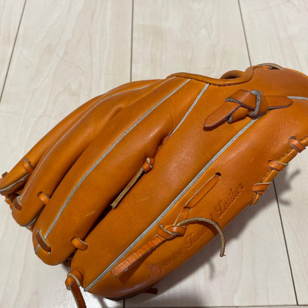 ゼット野球グローブ オレンジ レザー 編み込みスタイル　　　源田モデル