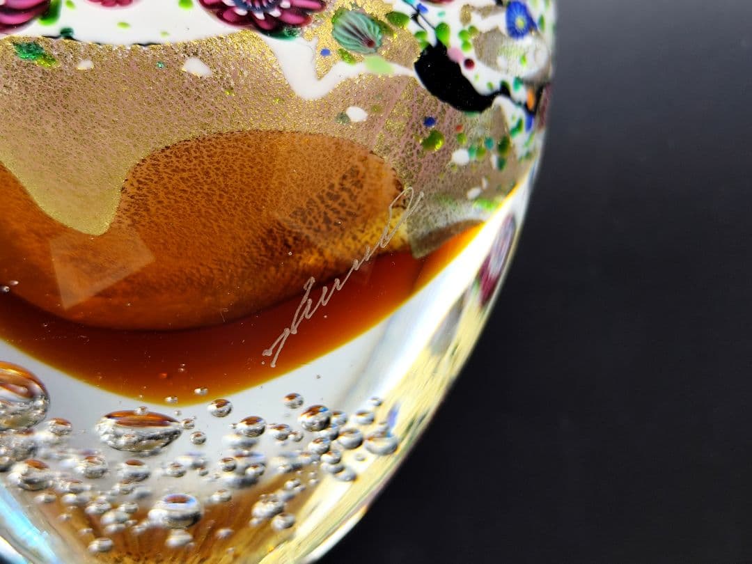 サイン有り☆現代の名工 黒木国昭 作 金彩象嵌「夢光琳」ヴェネチアレース 大花器