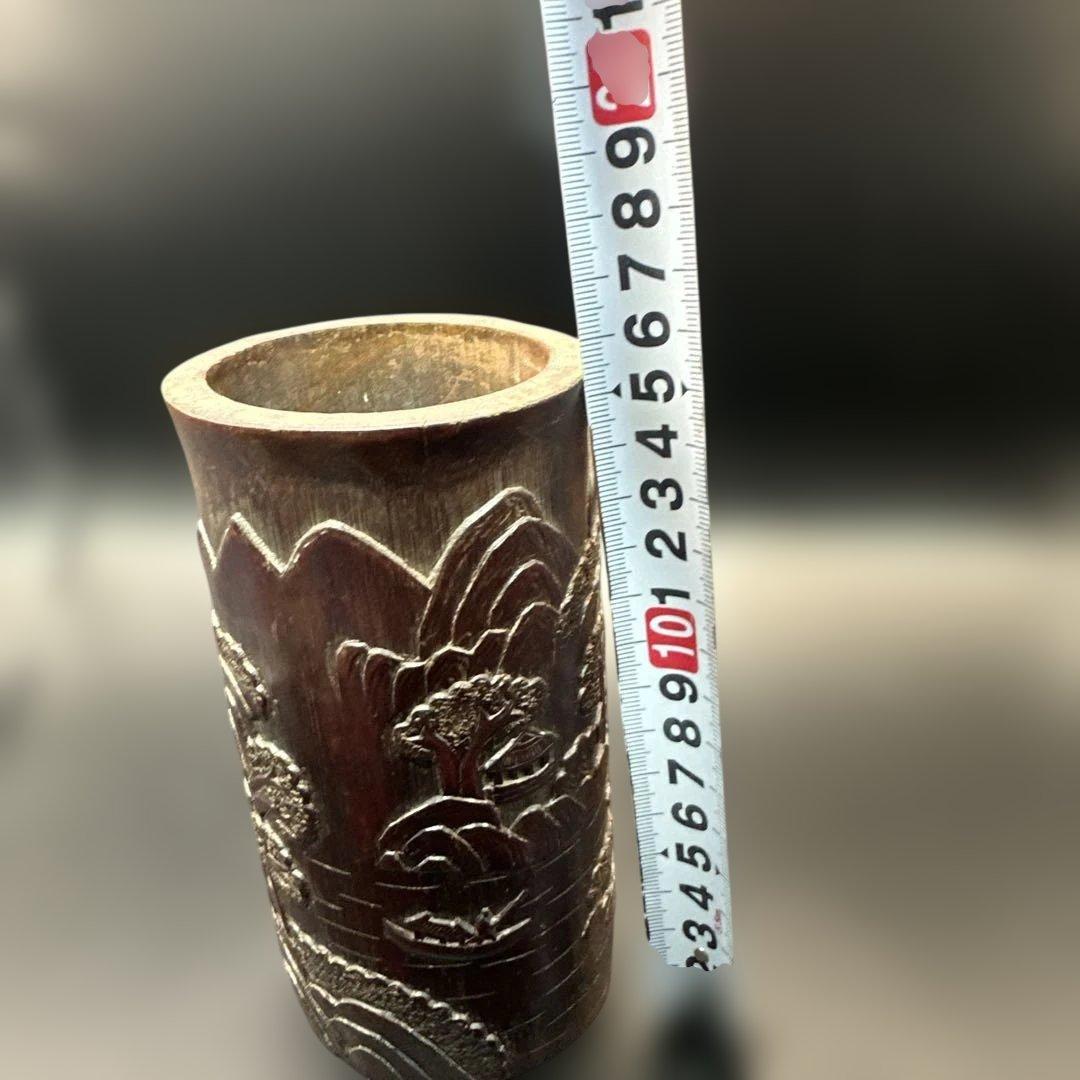 中国，竹彫刻，彫刻，置物，筆入り