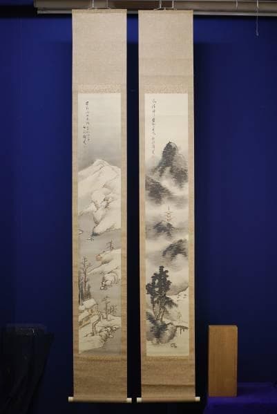 真作/後藤秋崖/山水図双幅/布袋屋掛軸HC-279
