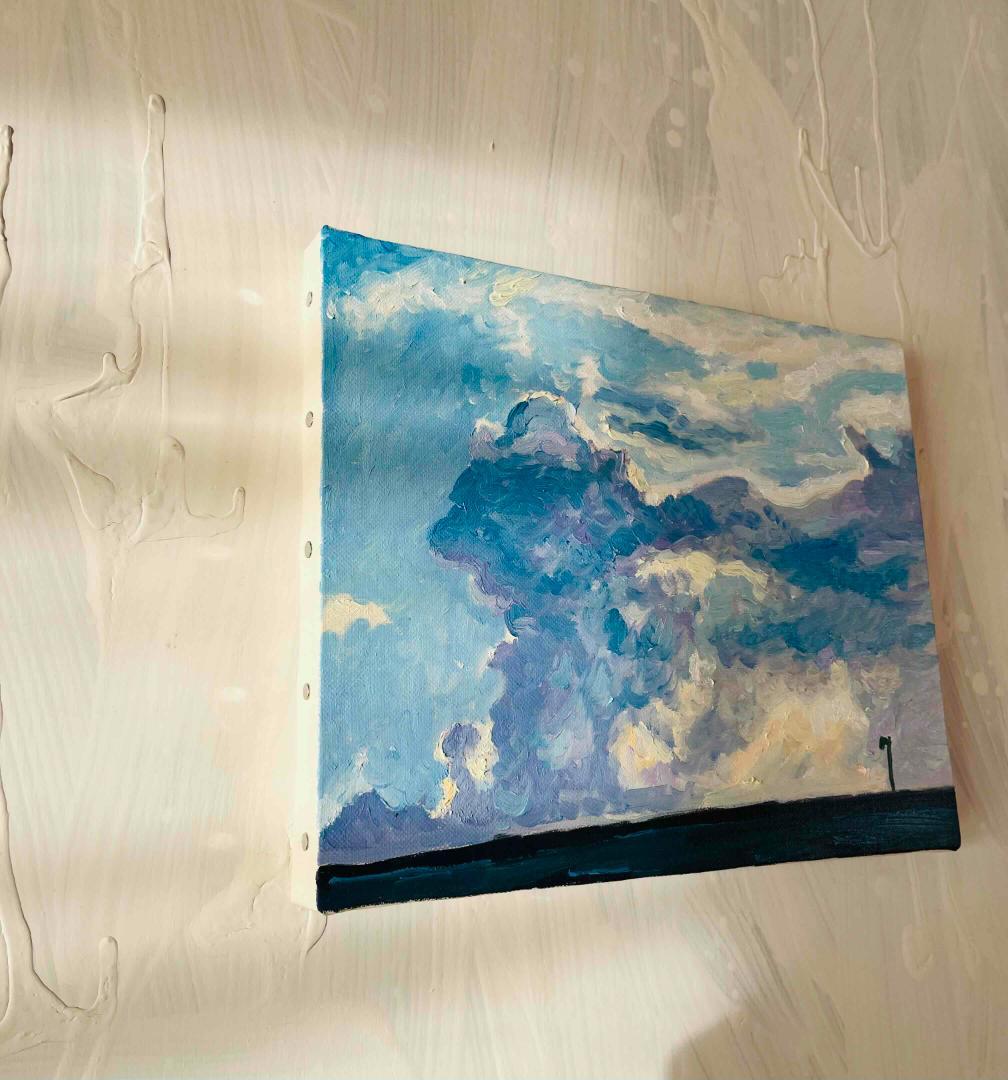 油彩画　原画「近所の風景　高速と神々の記憶が投影された空」F3 アート　絵画