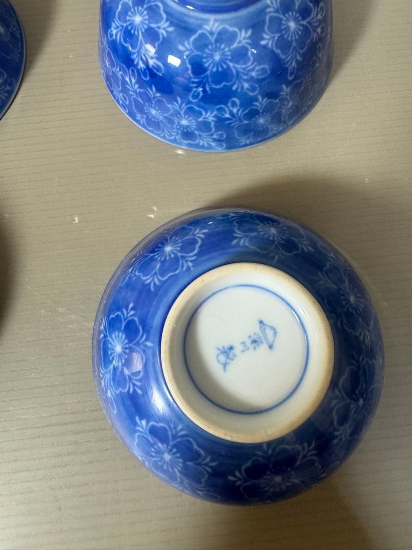 2402  深川製磁　白桜花柄　湯呑　4客