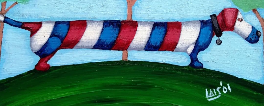 アメリカンヴィンテージ　Ruth Lais 3色柄　ダックスフンド　アクリル絵画