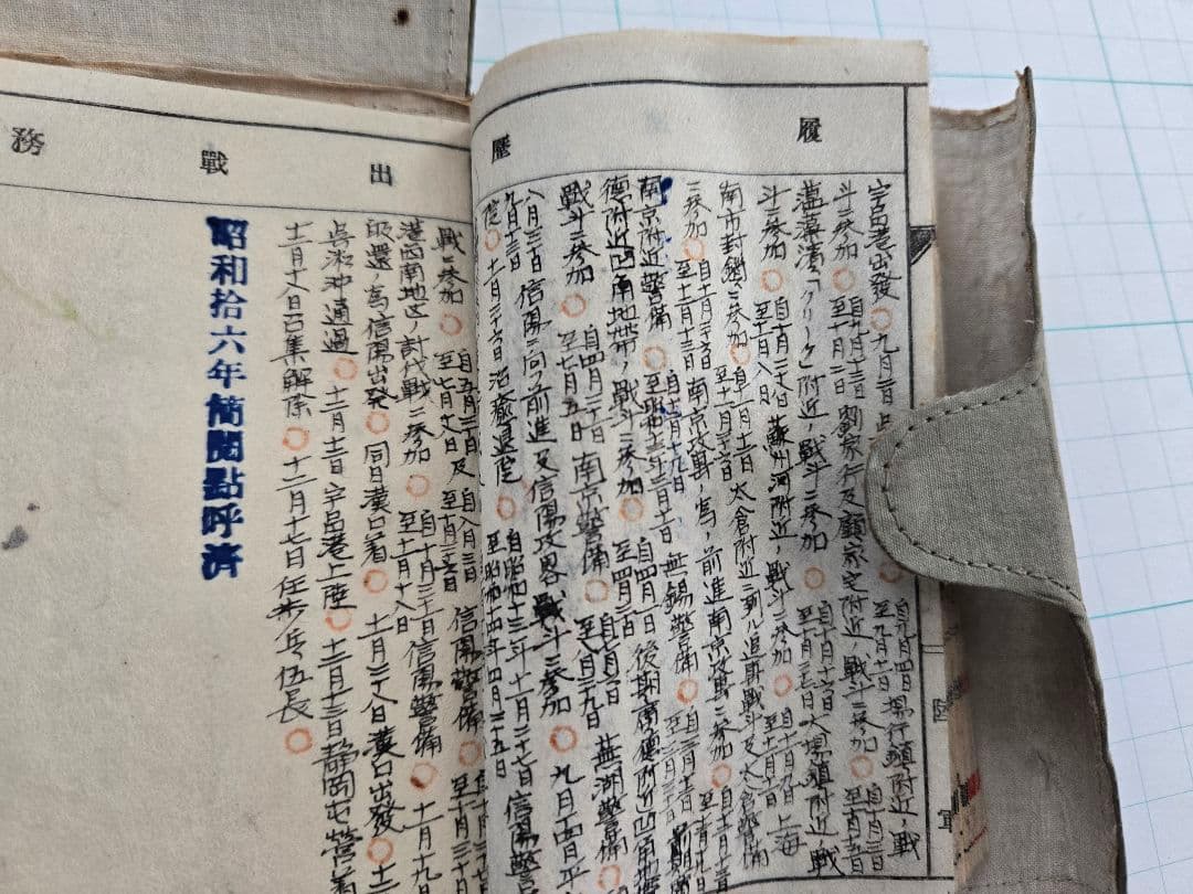軍隊手帳セットA (3冊)歩兵34、 野砲20、 独歩72書き込み多数あり
