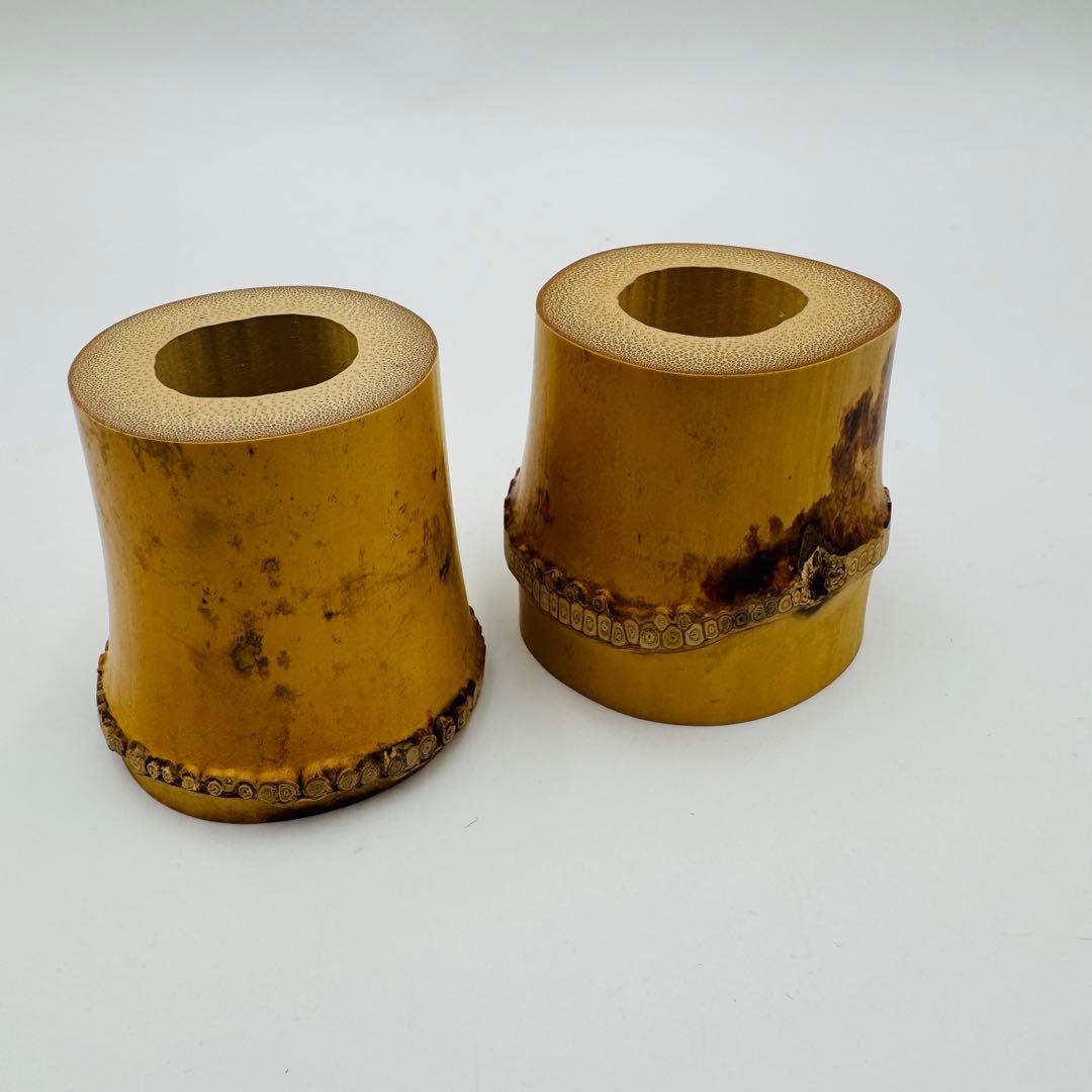 【宗篤作　小林太玄書付　竹蓋置一双】共布　共箱　茶道具　竹細工