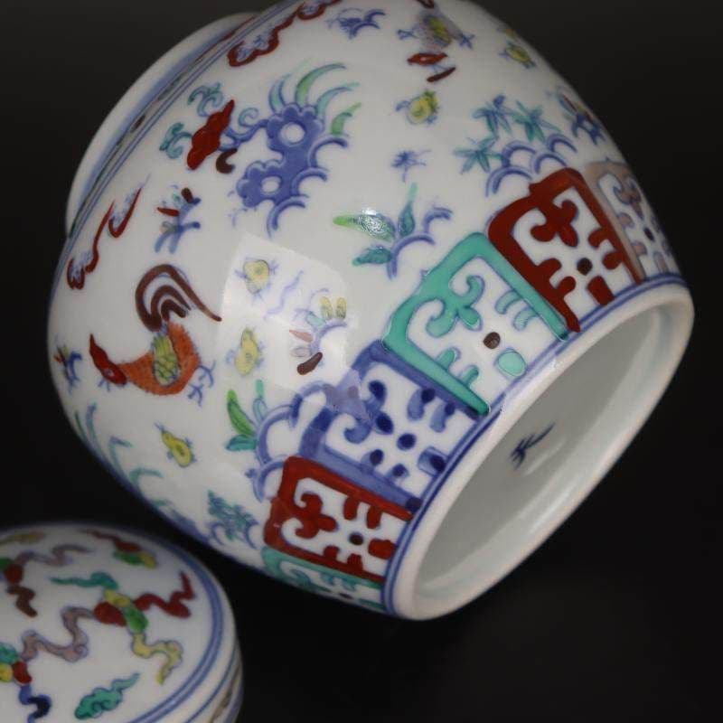 青花斗彩家族写真紋天子壺 景徳鎮 陶磁器 装飾品 現代工芸品 美術品 置物