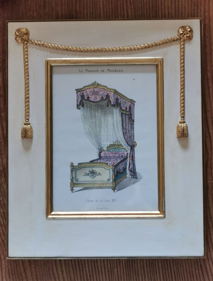 アンティークフランス ルイ16世式天蓋ベッド イタリア額装 マリーアントワネット