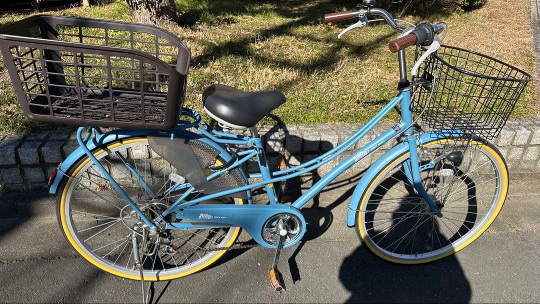 アサヒサイクル 26インチ　6段変速　青色 前後バスケット付き　ライトは自動